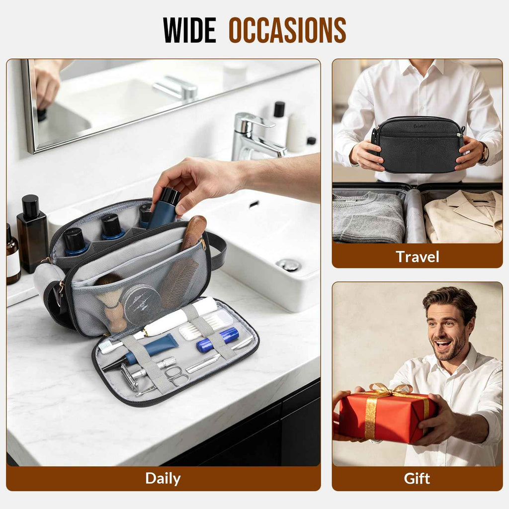 PU Leather Toiletry Bag for Men, Dark Brown