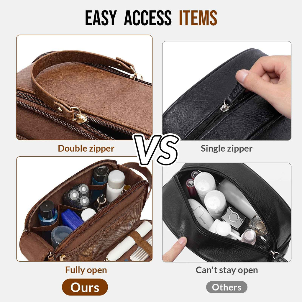 PU Leather Toiletry Bag for Men, Dark Brown