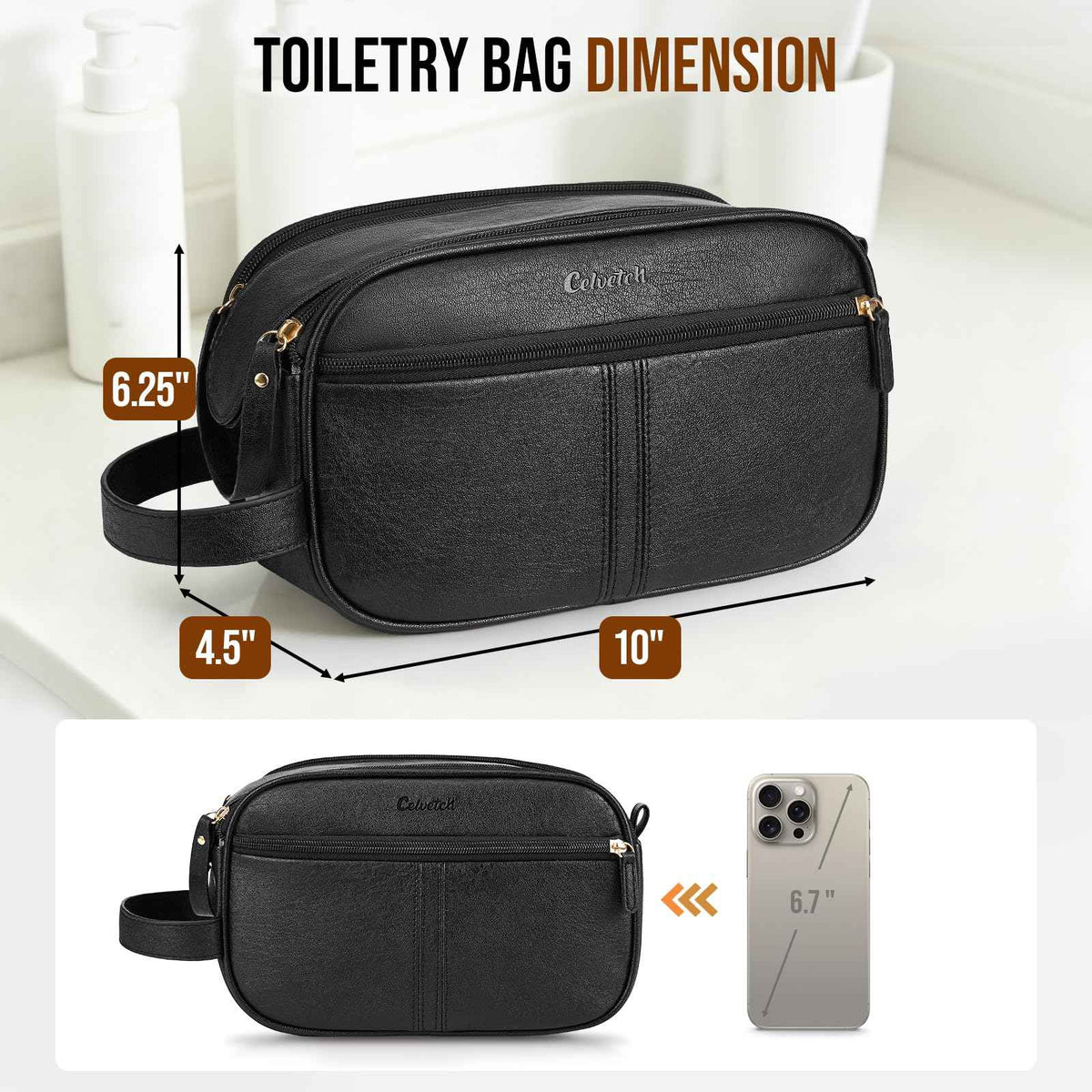 PU Leather Toiletry Bag for Men, Dark Brown
