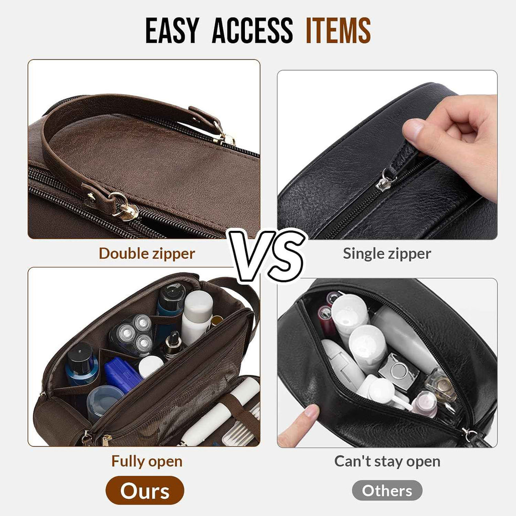 PU Leather Toiletry Bag for Men, Dark Brown