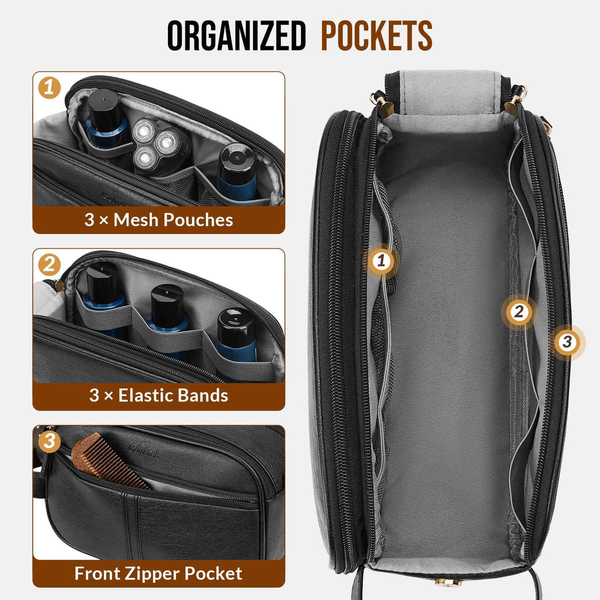 PU Leather Toiletry Bag for Men, Dark Brown