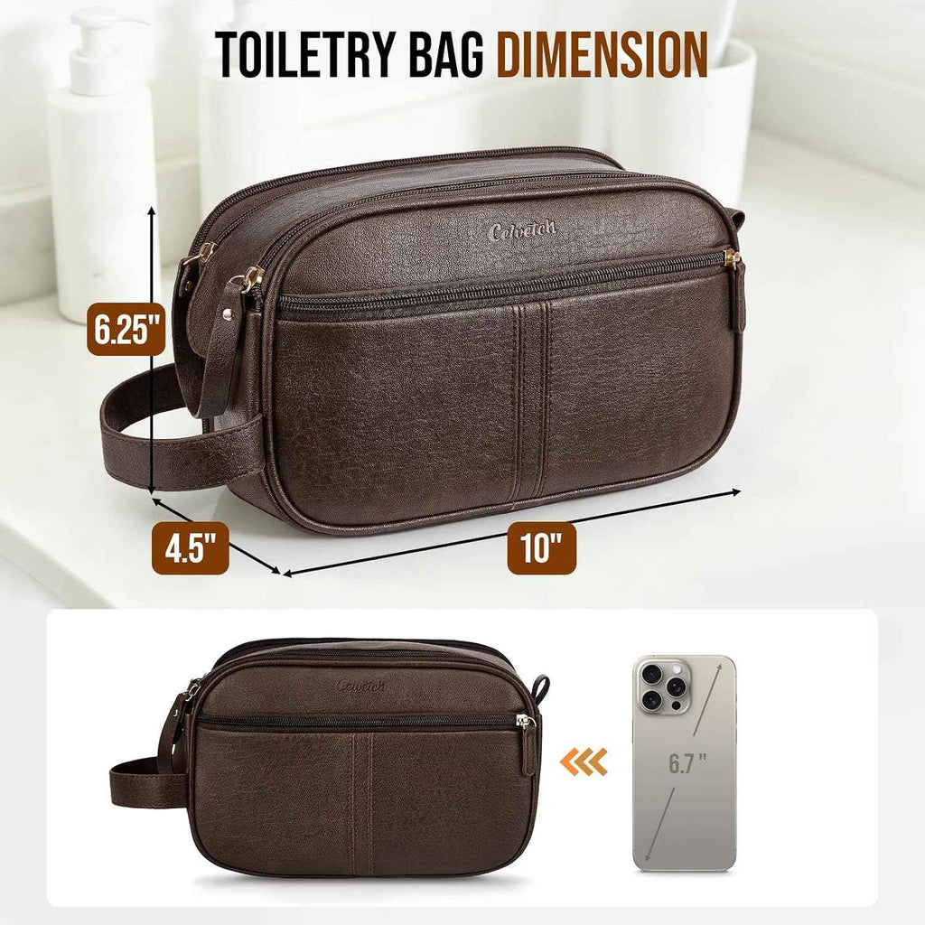 PU Leather Toiletry Bag for Men, Dark Brown