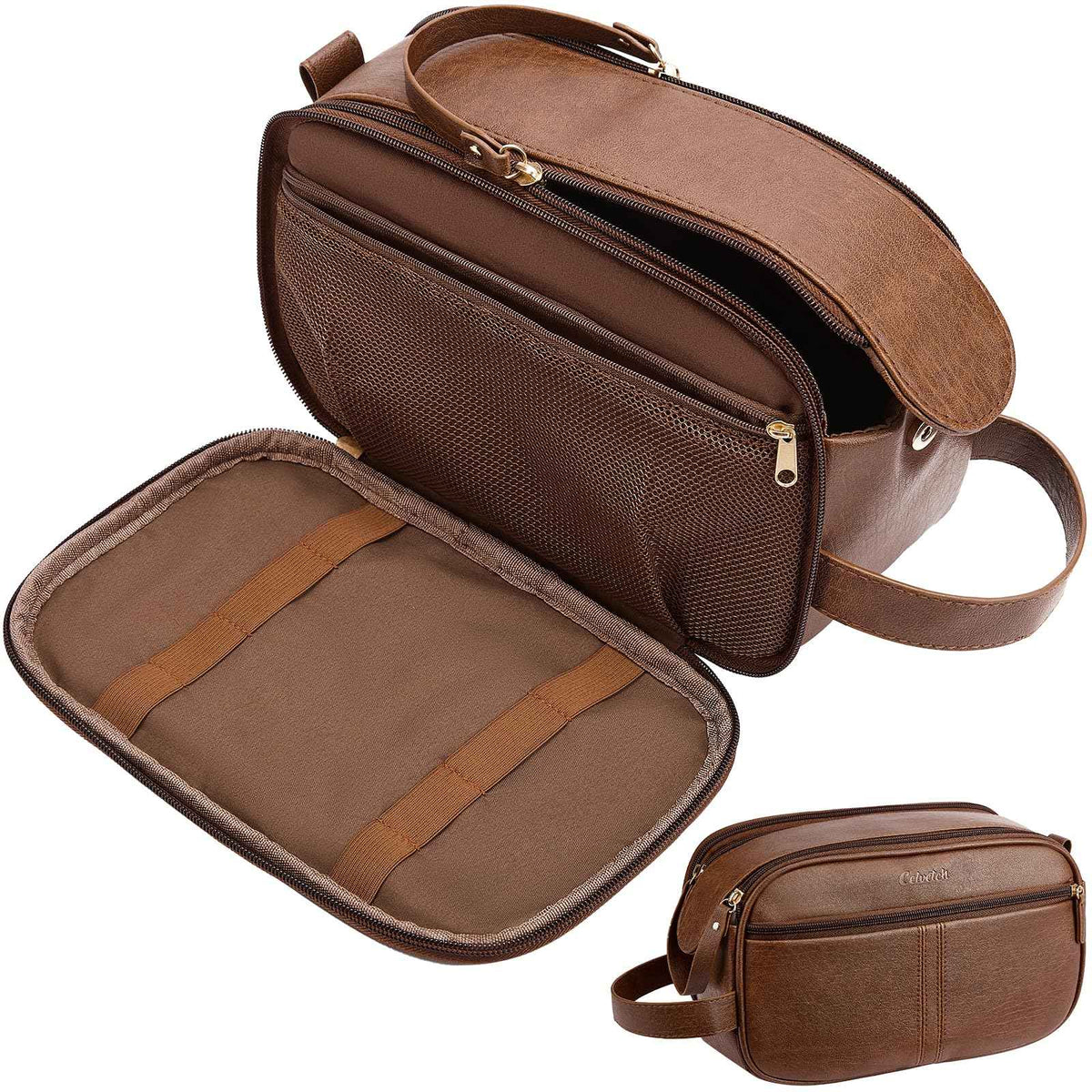 PU Leather Toiletry Bag for Men, Dark Brown