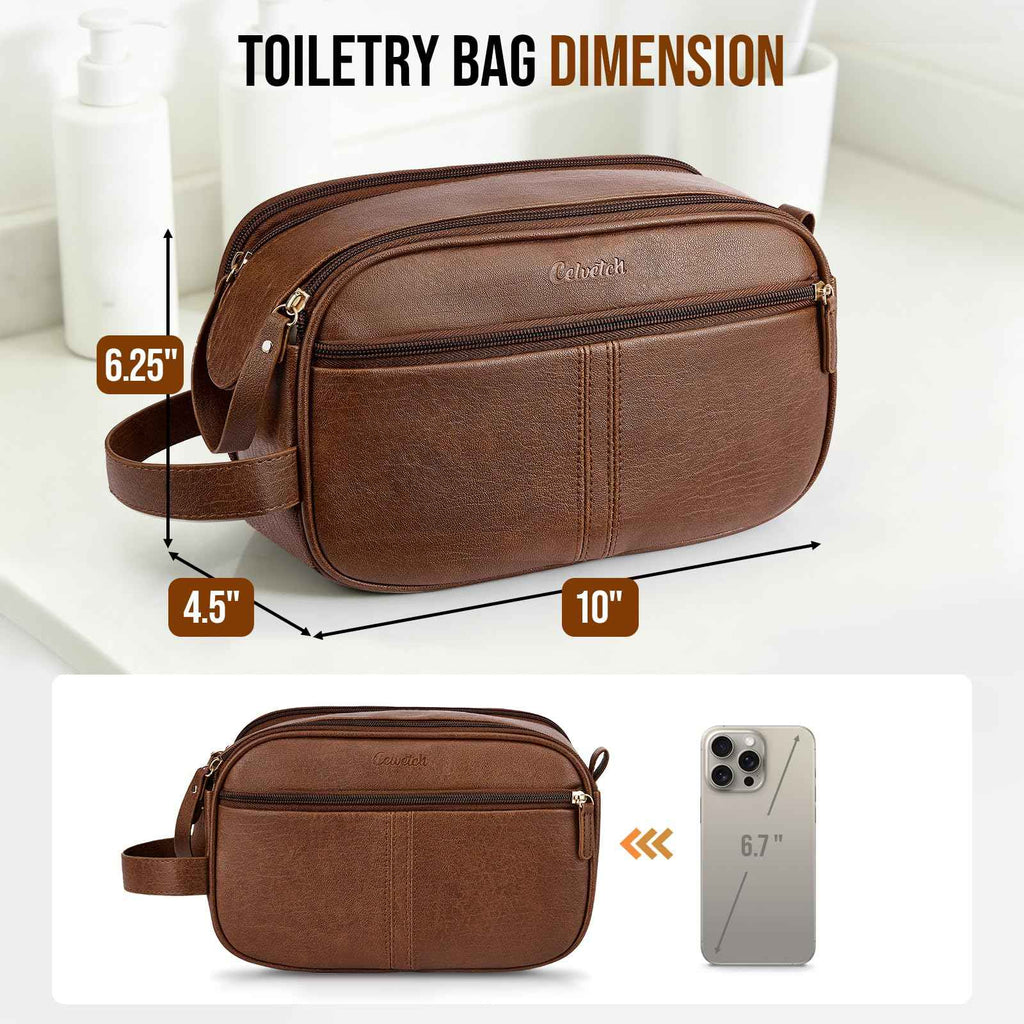 PU Leather Toiletry Bag for Men, Dark Brown