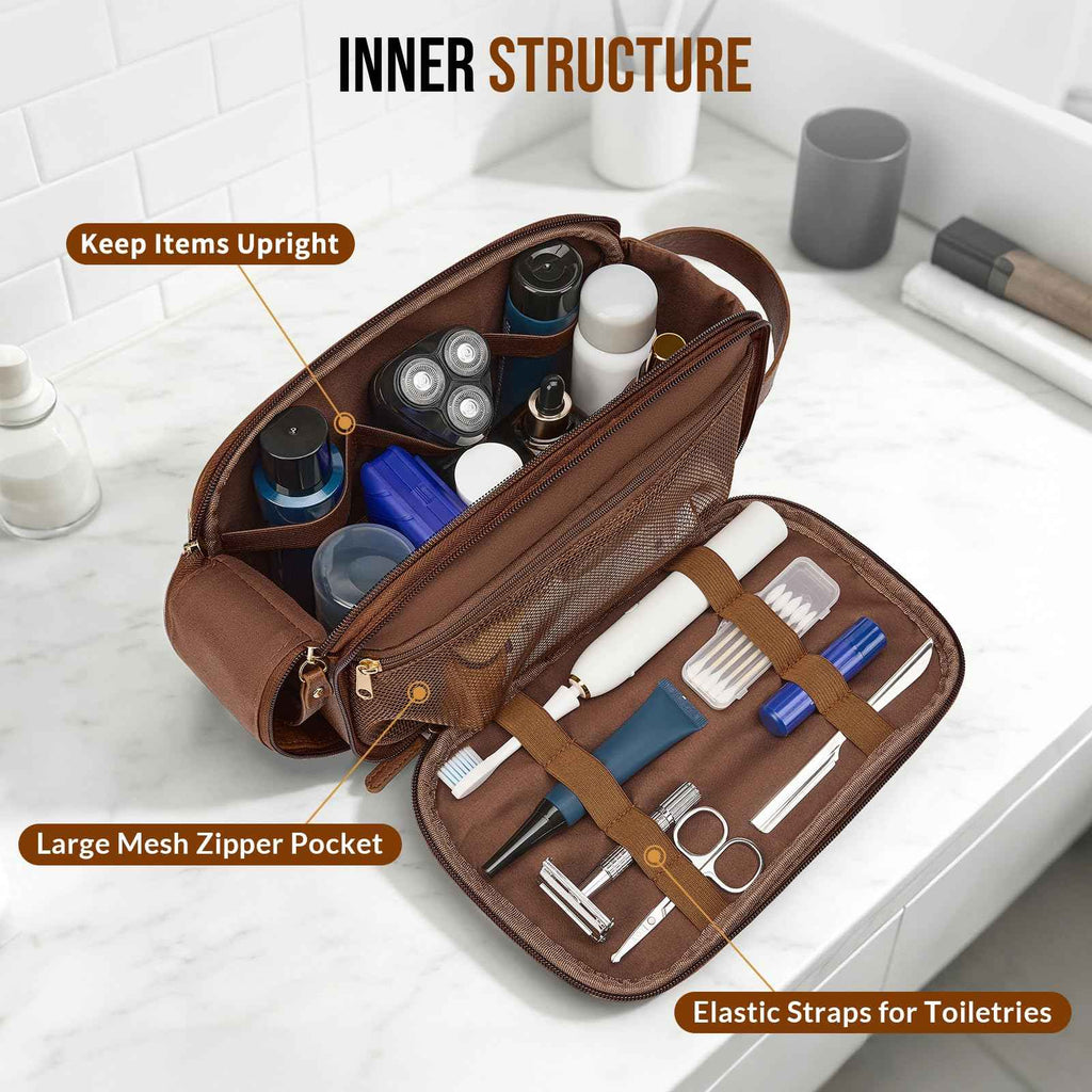 PU Leather Toiletry Bag for Men, Dark Brown