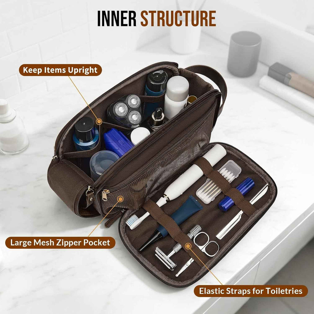 PU Leather Toiletry Bag for Men, Dark Brown