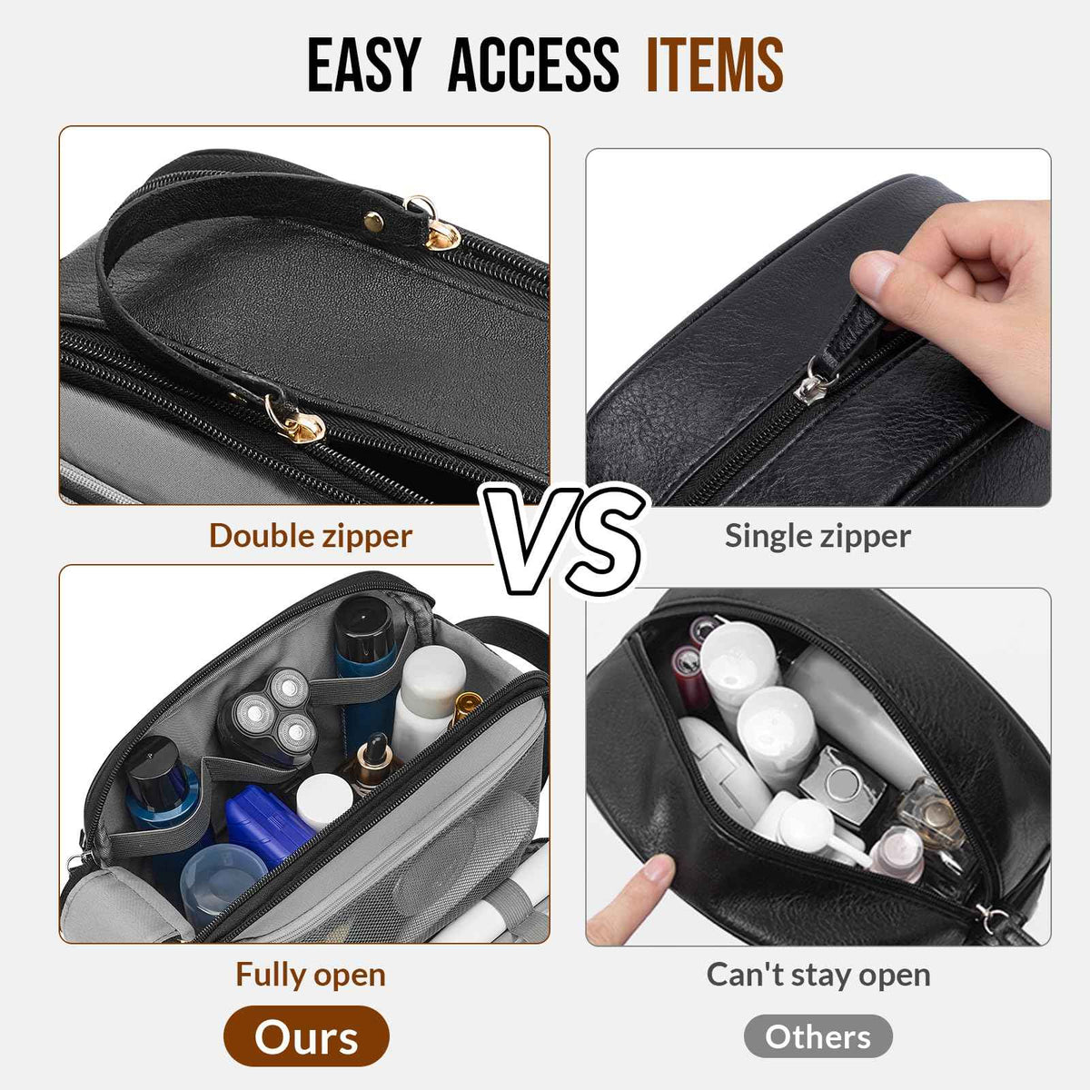 PU Leather Toiletry Bag for Men, Dark Brown