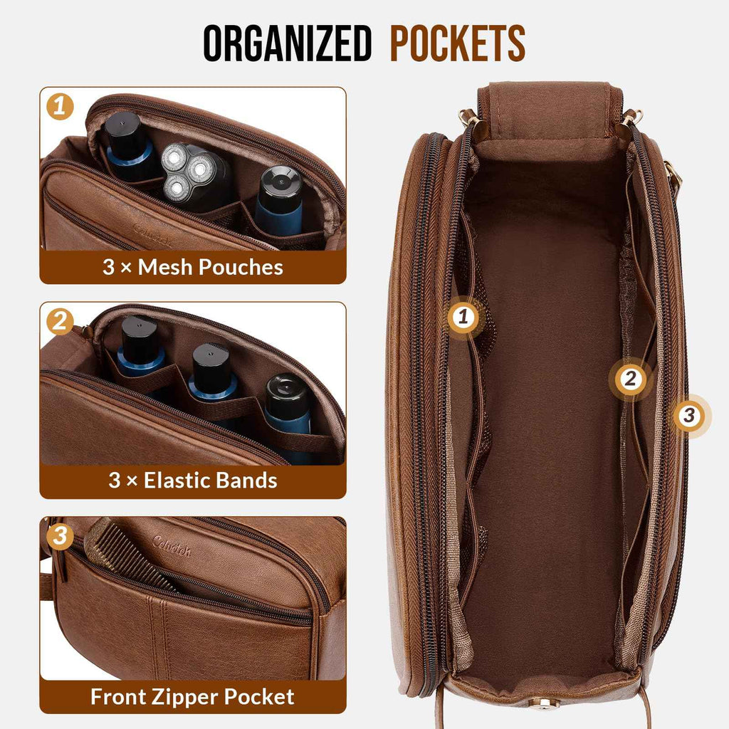 PU Leather Toiletry Bag for Men, Dark Brown