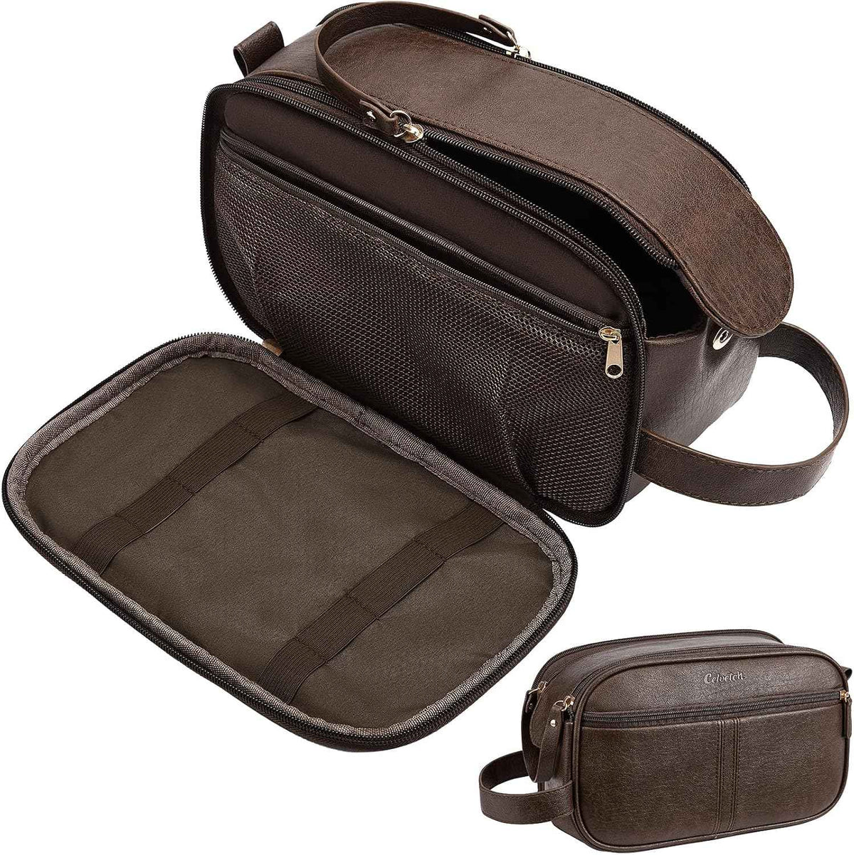 PU Leather Toiletry Bag for Men, Dark Brown
