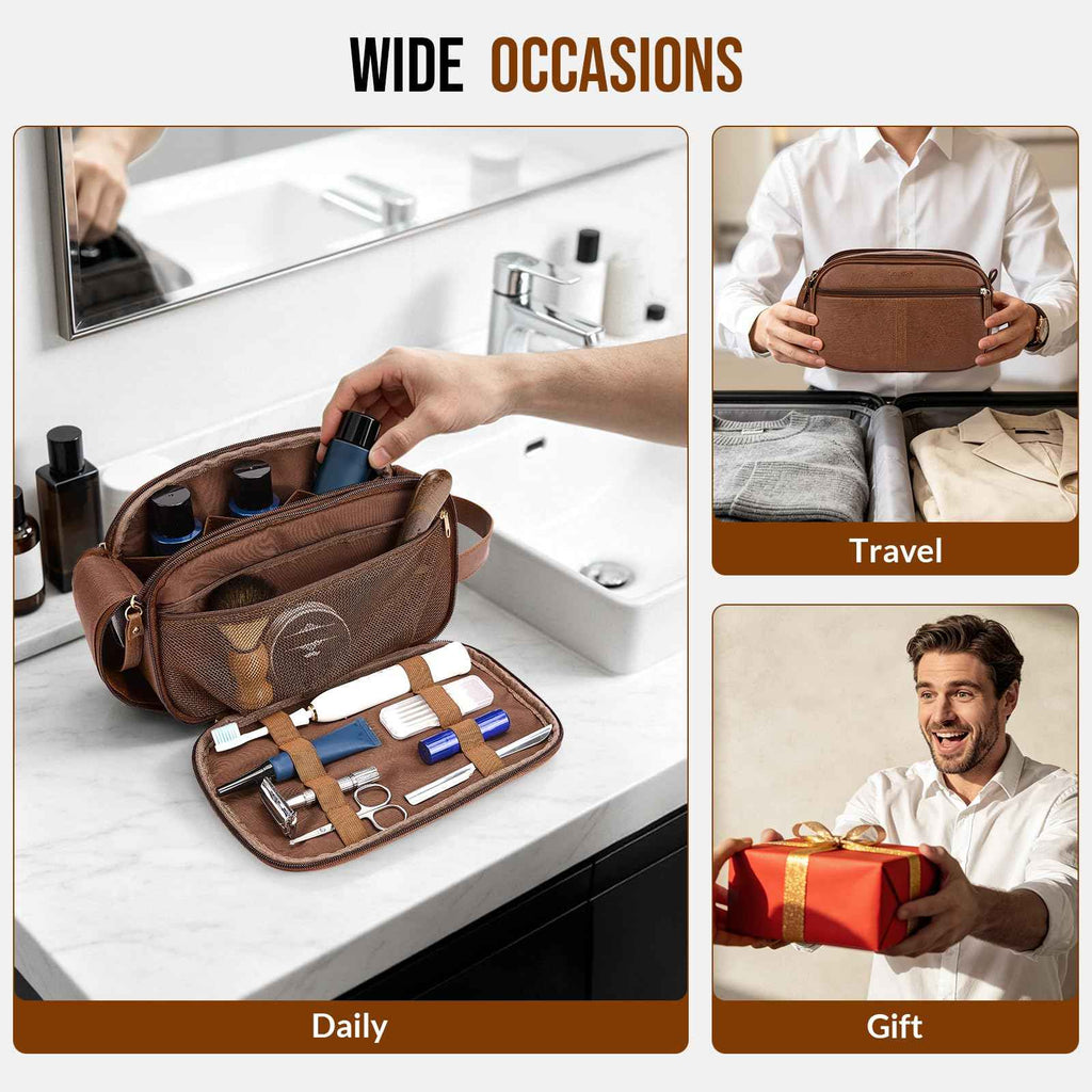 PU Leather Toiletry Bag for Men, Dark Brown