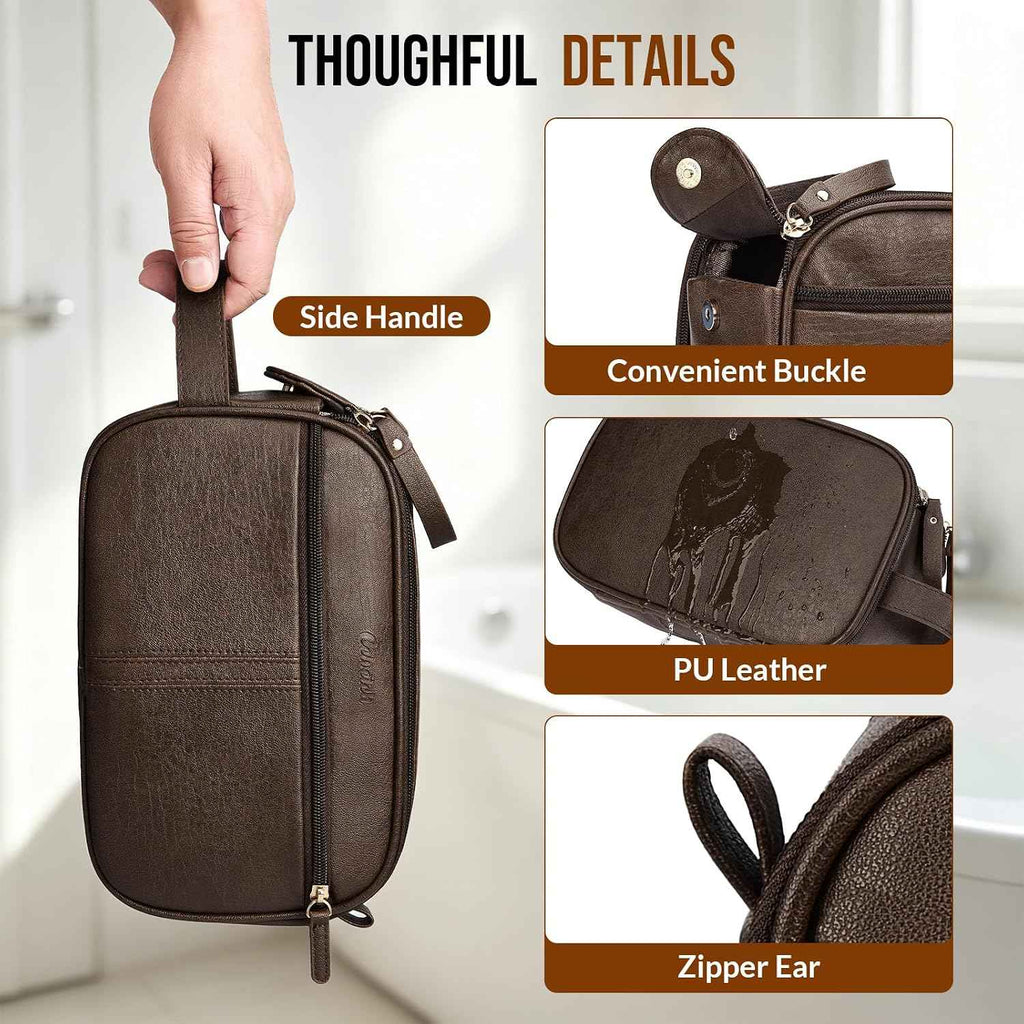 PU Leather Toiletry Bag for Men, Dark Brown