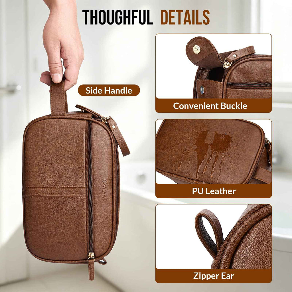PU Leather Toiletry Bag for Men, Dark Brown