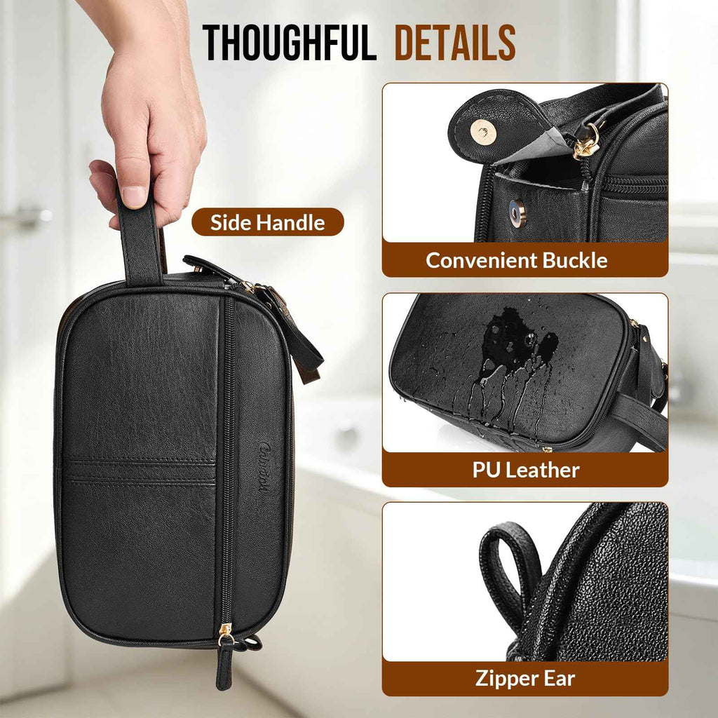 PU Leather Toiletry Bag for Men, Dark Brown